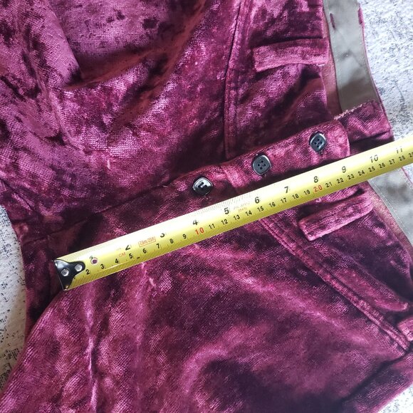 Bright Burgundy Pink Velour Velvet Vintage High Waist Hand Made Button Fly Pants - Picture 8 of 12